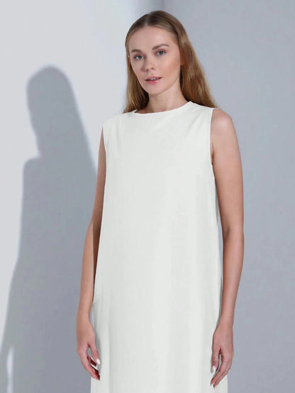 Casual Minimalist White Sleeveless Dress, Spring/Summer Elegant