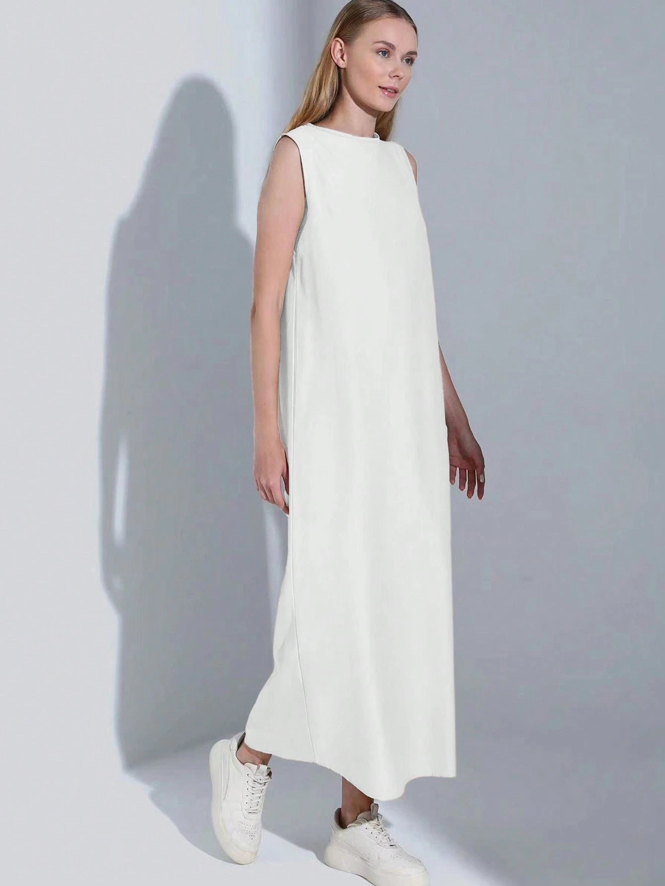 Casual Minimalist White Sleeveless Dress, Spring/Summer Elegant
