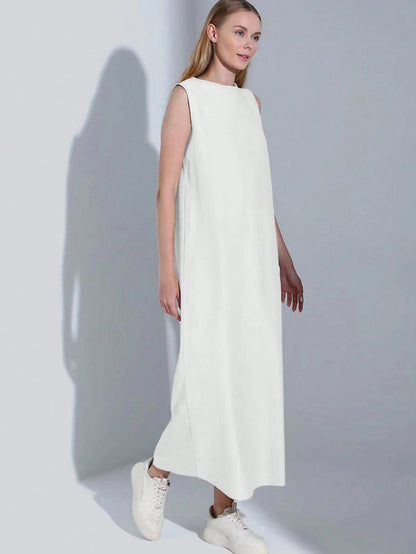 Casual Minimalist White Sleeveless Dress, Spring/Summer Elegant