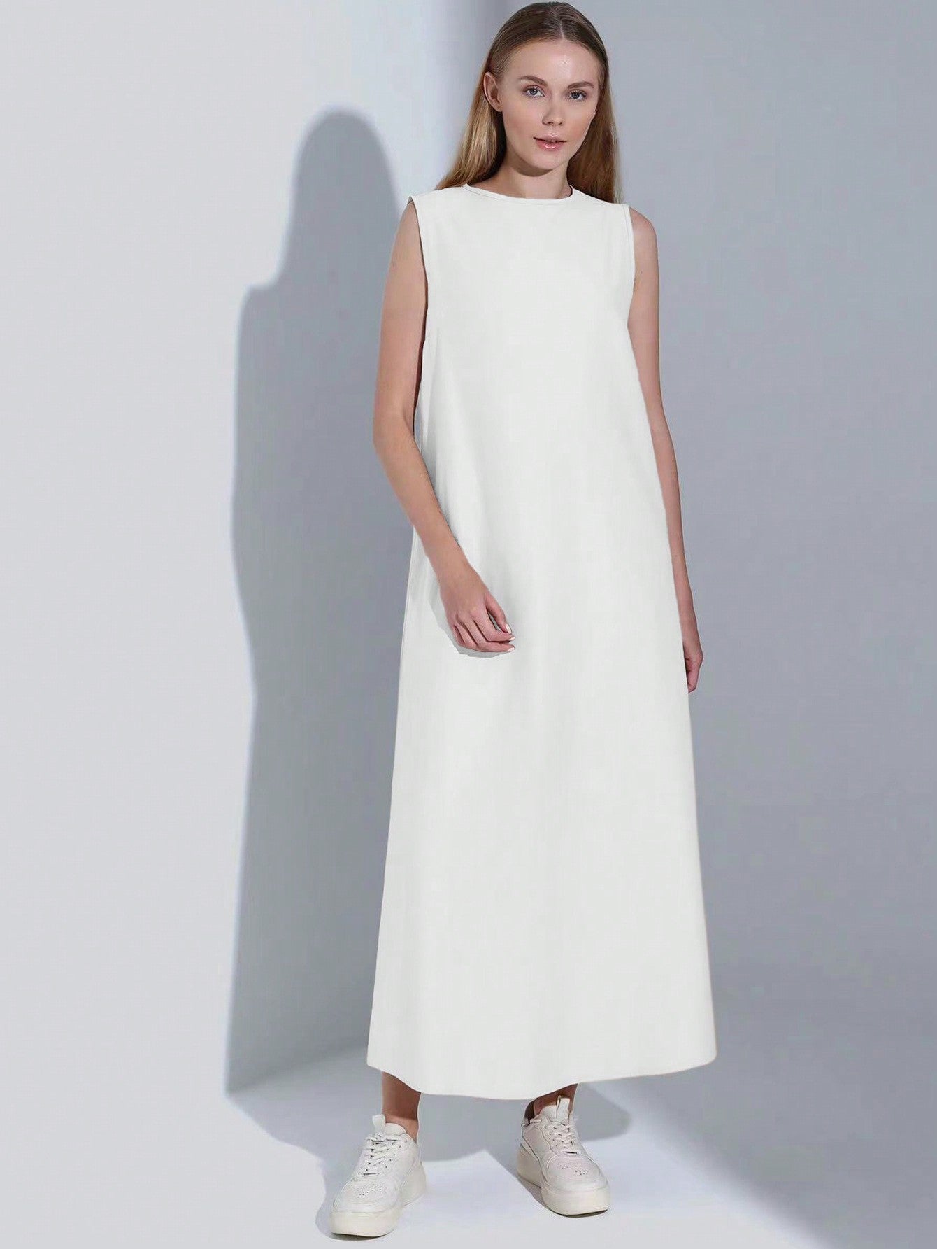 Casual Minimalist White Sleeveless Dress, Spring/Summer Elegant
