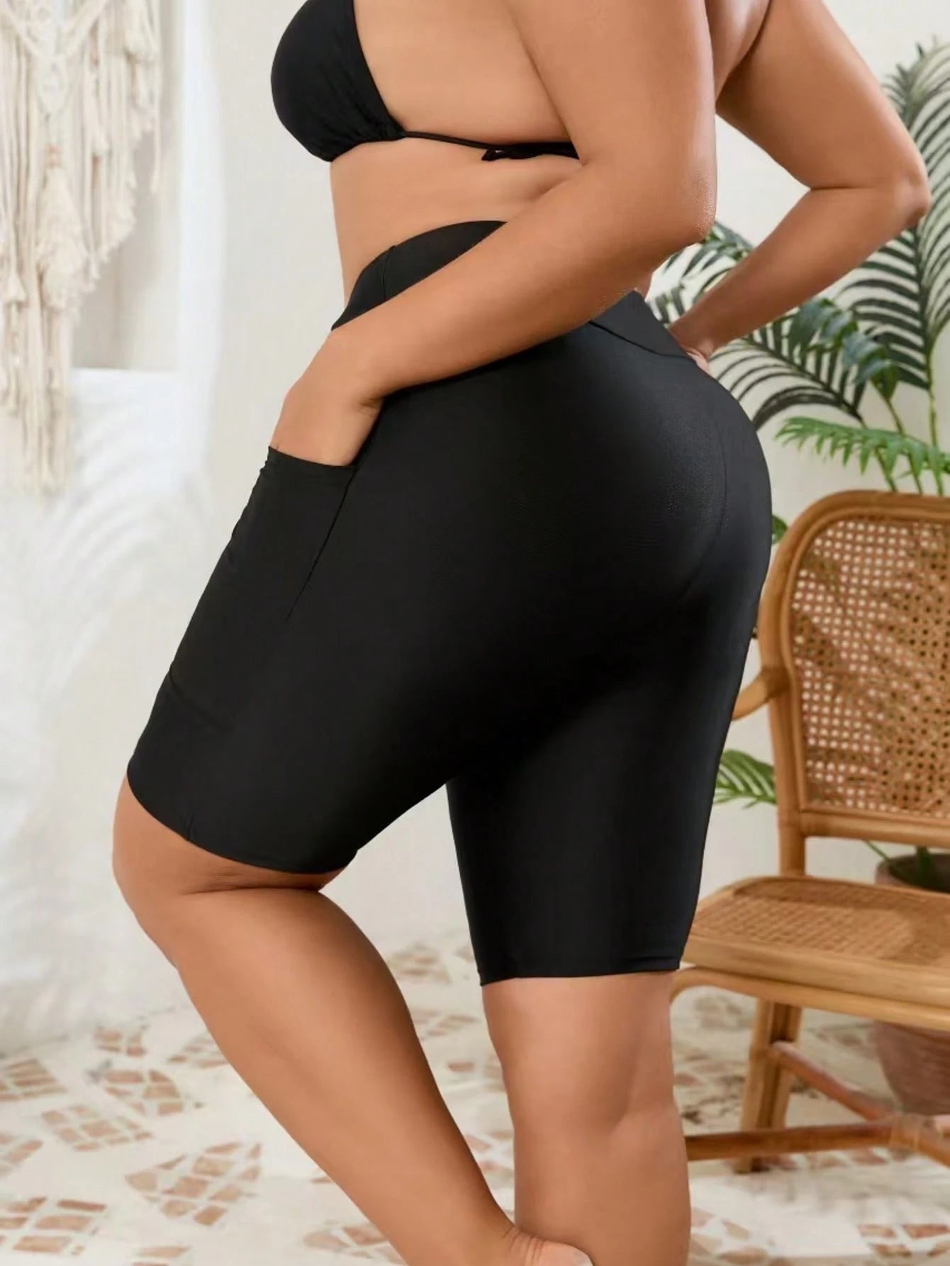 Casual Sporty Women's Plus Size High Elastic Slimming Swim Trunks With Pockets