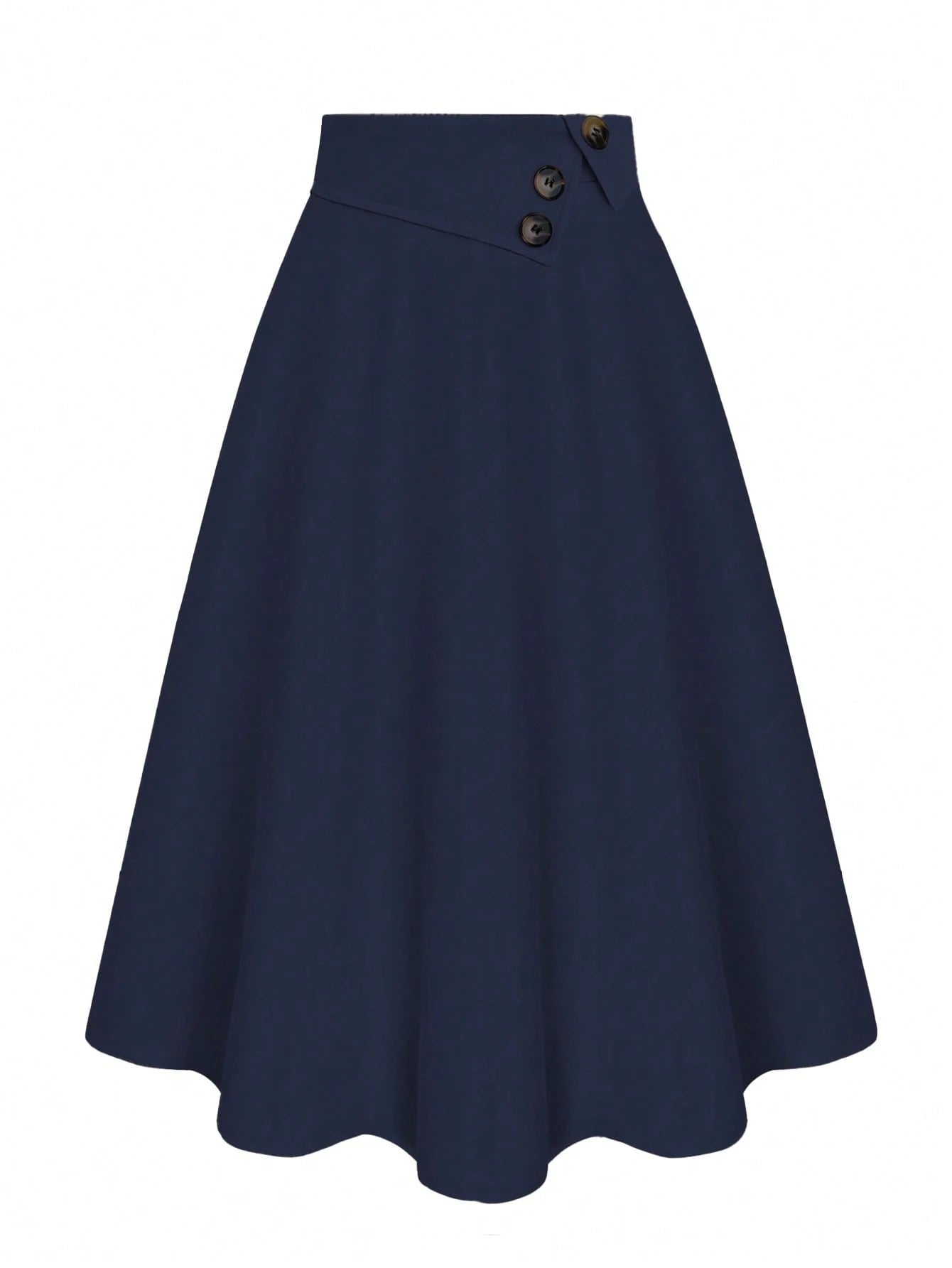 Casual Versatile High Waist A-Line Button Decor Elastic Waist Flared Skirt, Woven Twill Fabric, Apricot Color, For Women, Spring/Autumn