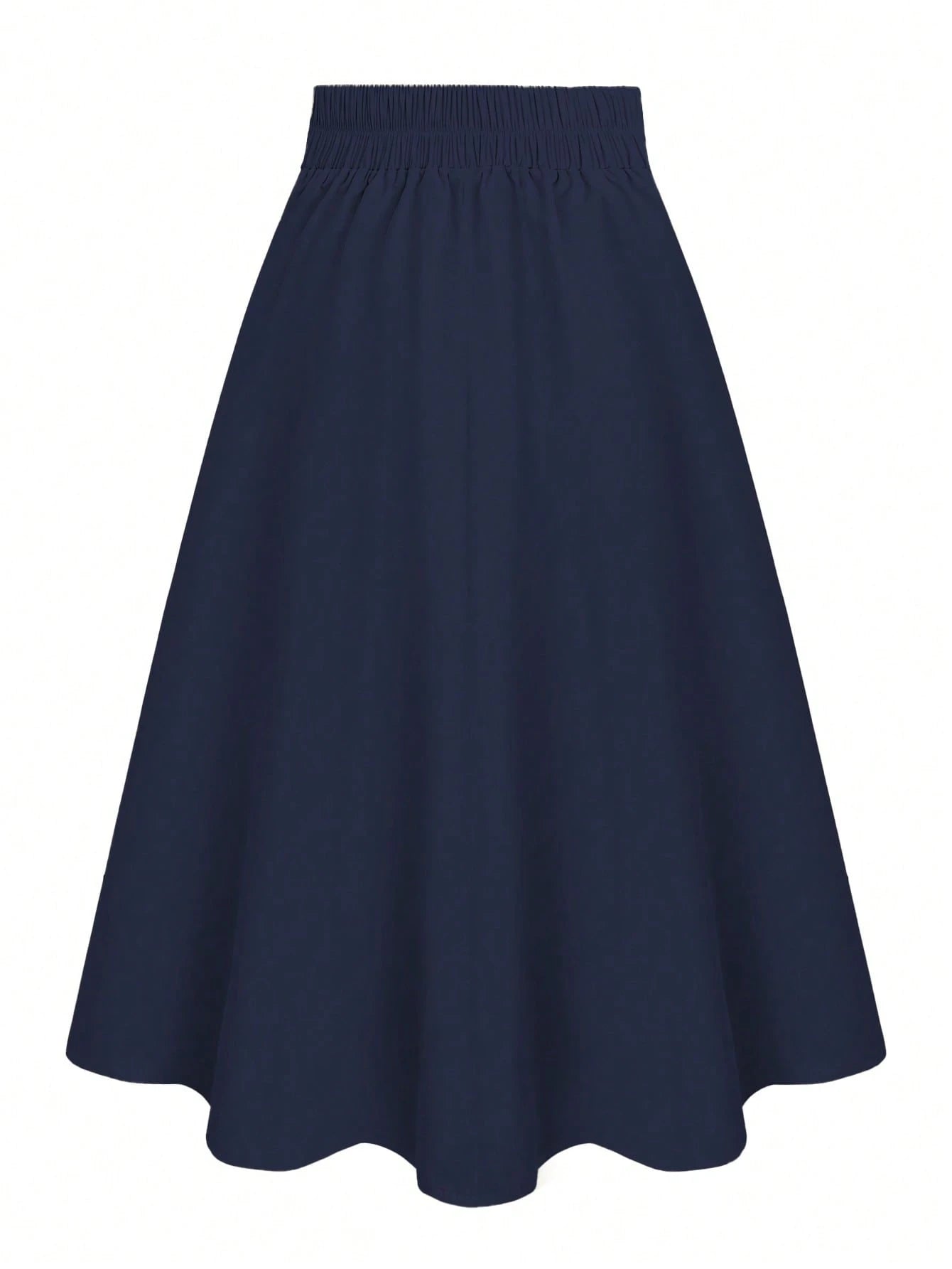 Casual Versatile High Waist A-Line Button Decor Elastic Waist Flared Skirt, Woven Twill Fabric, Apricot Color, For Women, Spring/Autumn