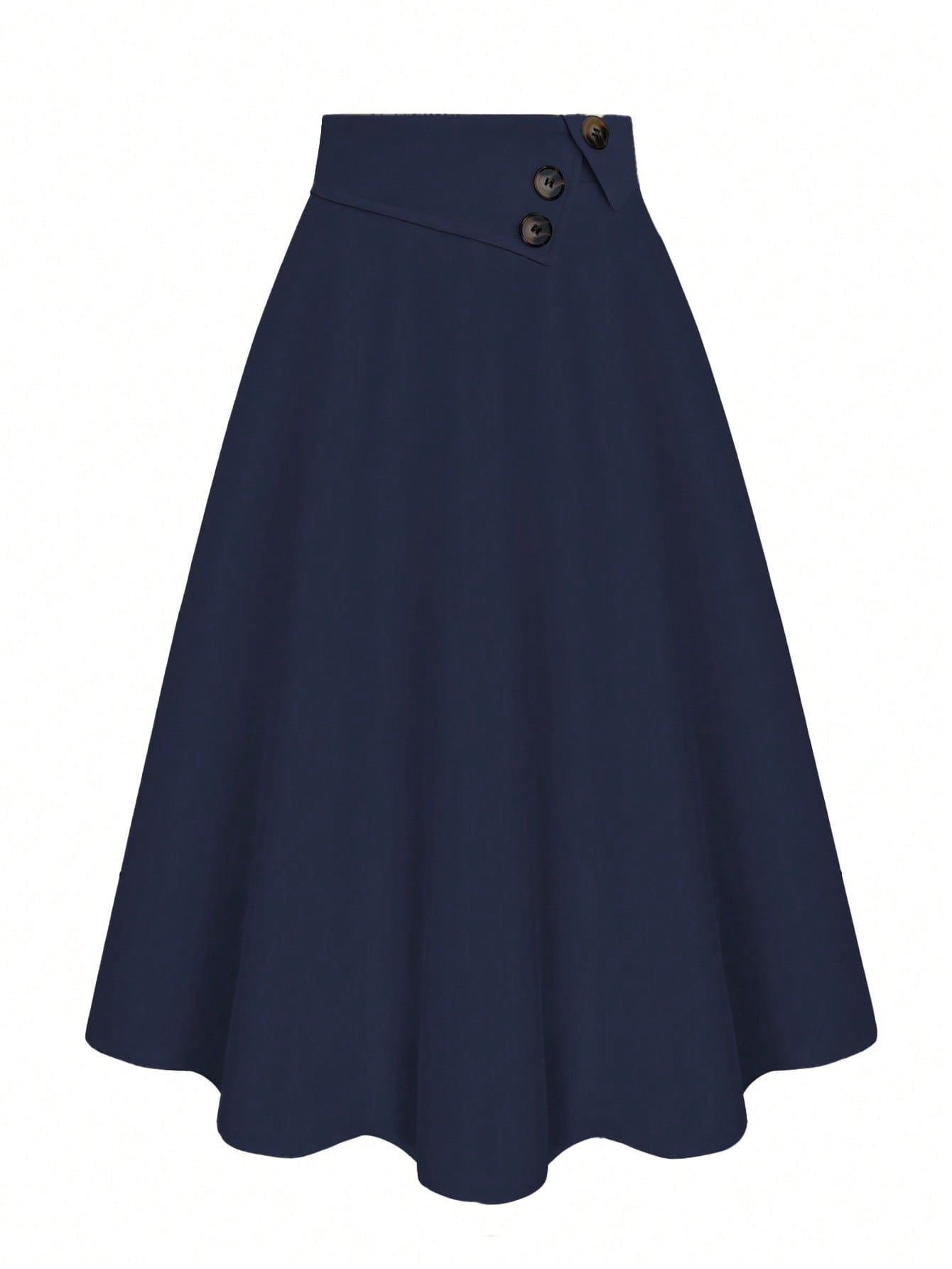Casual Versatile High Waist A-Line Button Decor Elastic Waist Flared Skirt, Woven Twill Fabric, Apricot Color, For Women, Spring/Autumn