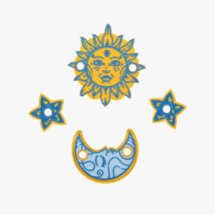 Decorative sun, moon, and star charm set