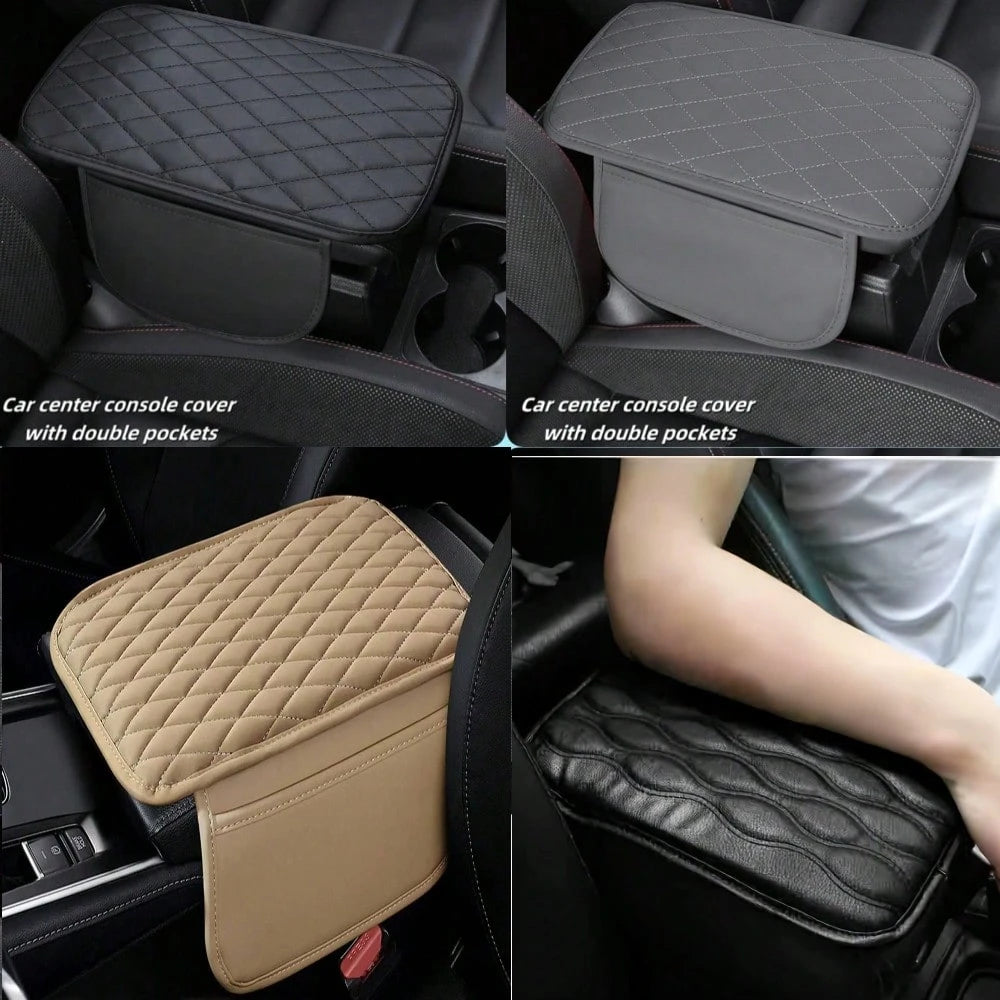 Center Console Cover With Two Storage Bag,Leather Comfort Armrest Cover For Car Decorations Height Car Armrest Cushion,Universal Car Arm Rest Cover Pad For Most Vehicles
