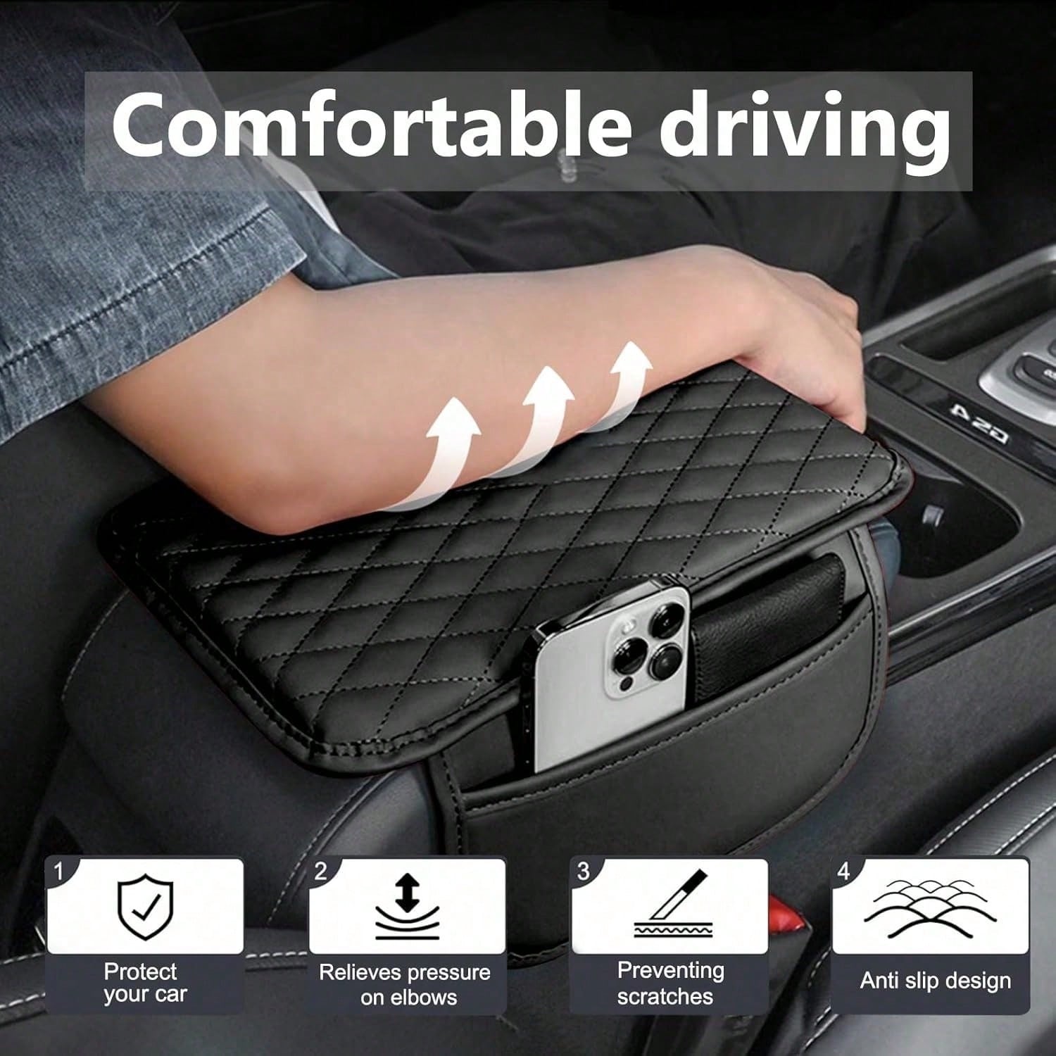 Center Console Cover With Two Storage Bag,Leather Comfort Armrest Cover For Car Decorations Height Car Armrest Cushion,Universal Car Arm Rest Cover Pad For Most Vehicles
