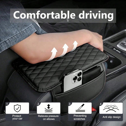 Center Console Cover With Two Storage Bag,Leather Comfort Armrest Cover For Car Decorations Height Car Armrest Cushion,Universal Car Arm Rest Cover Pad For Most Vehicles