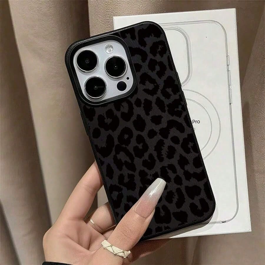 Cheetah,Leopard Print Cheetah,Leopard Print Stylish Black Leopard Print Phone Case Suitable Compatible With Iphone 17 16 15 14 13 12 11 Pro Max XS XR X,Full-Coverage TPU Shockproof Protective Cover