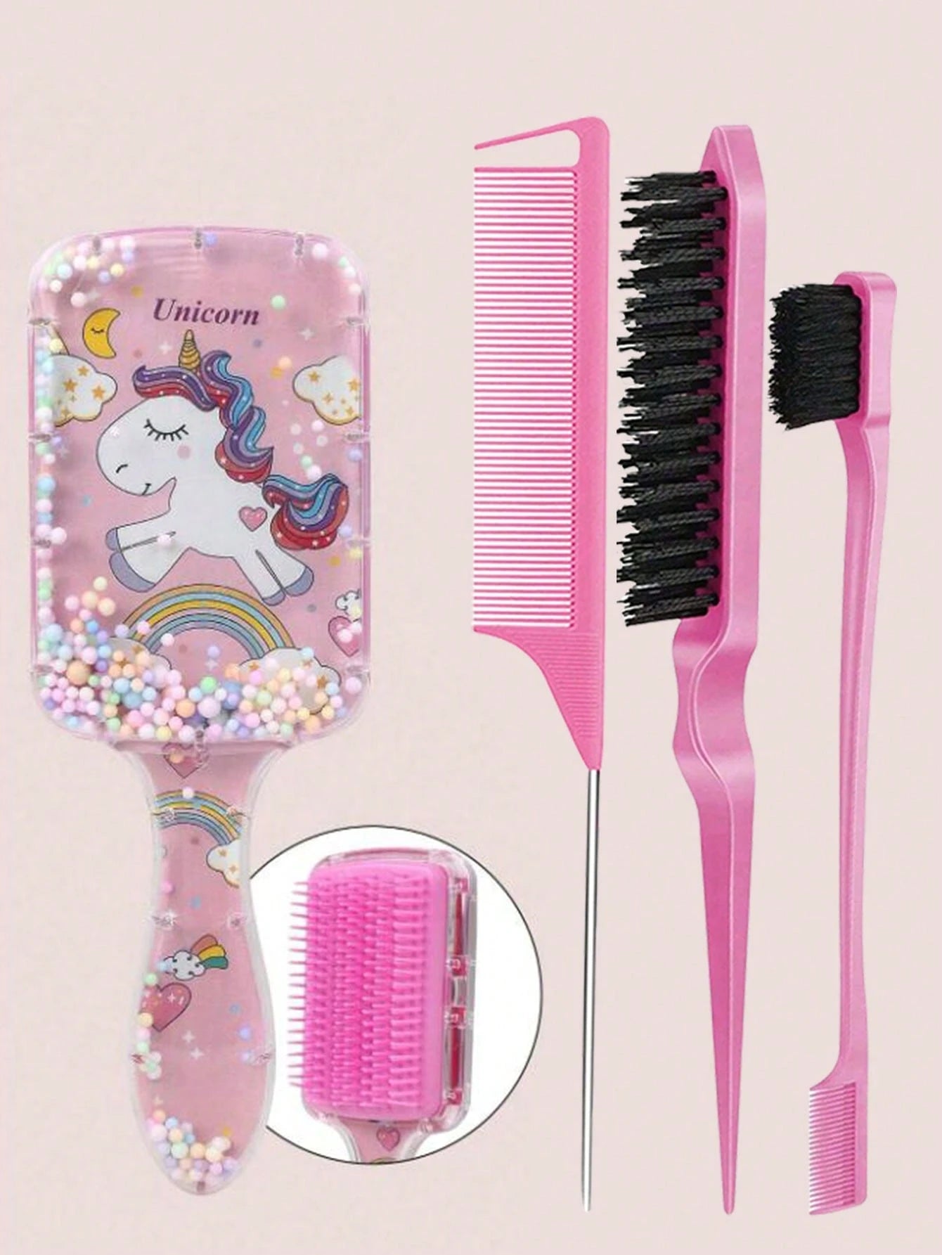 CHIGO Mini Cartoon Comb And Cartoon Pattern Continuous Spray Bottle Set- 4/6/8 Pcs, Brush, Hair Brush, Edge Brush, Comb, Comb, Comb, Detangling Brush, Ball Brush, Mini Hair Brush, Hair Brush Set, Woo