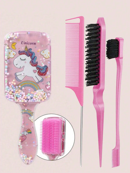 CHIGO Mini Cartoon Comb And Cartoon Pattern Continuous Spray Bottle Set- 4/6/8 Pcs, Brush, Hair Brush, Edge Brush, Comb, Comb, Comb, Detangling Brush, Ball Brush, Mini Hair Brush, Hair Brush Set, Woo