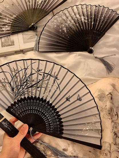 Chinese Style Folding Hand Fan Portable Mini Black Fan For Dance Summer Cooling Beach Travel,Valentine's Day,Brazilian Valentine's Day,Brazil Valentine's Day,June 12 Valentine's Day,Saint John's