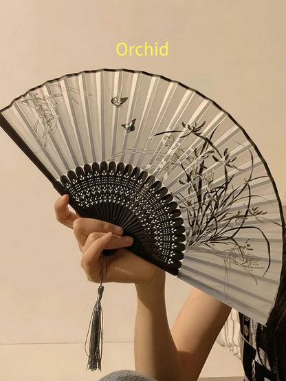 Chinese Style Folding Hand Fan Portable Mini Black Fan For Dance Summer Cooling Beach Travel,Valentine's Day,Brazilian Valentine's Day,Brazil Valentine's Day,June 12 Valentine's Day,Saint John's