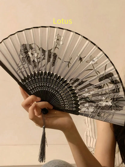 Chinese Style Folding Hand Fan Portable Mini Black Fan For Dance Summer Cooling Beach Travel,Valentine's Day,Brazilian Valentine's Day,Brazil Valentine's Day,June 12 Valentine's Day,Saint John's