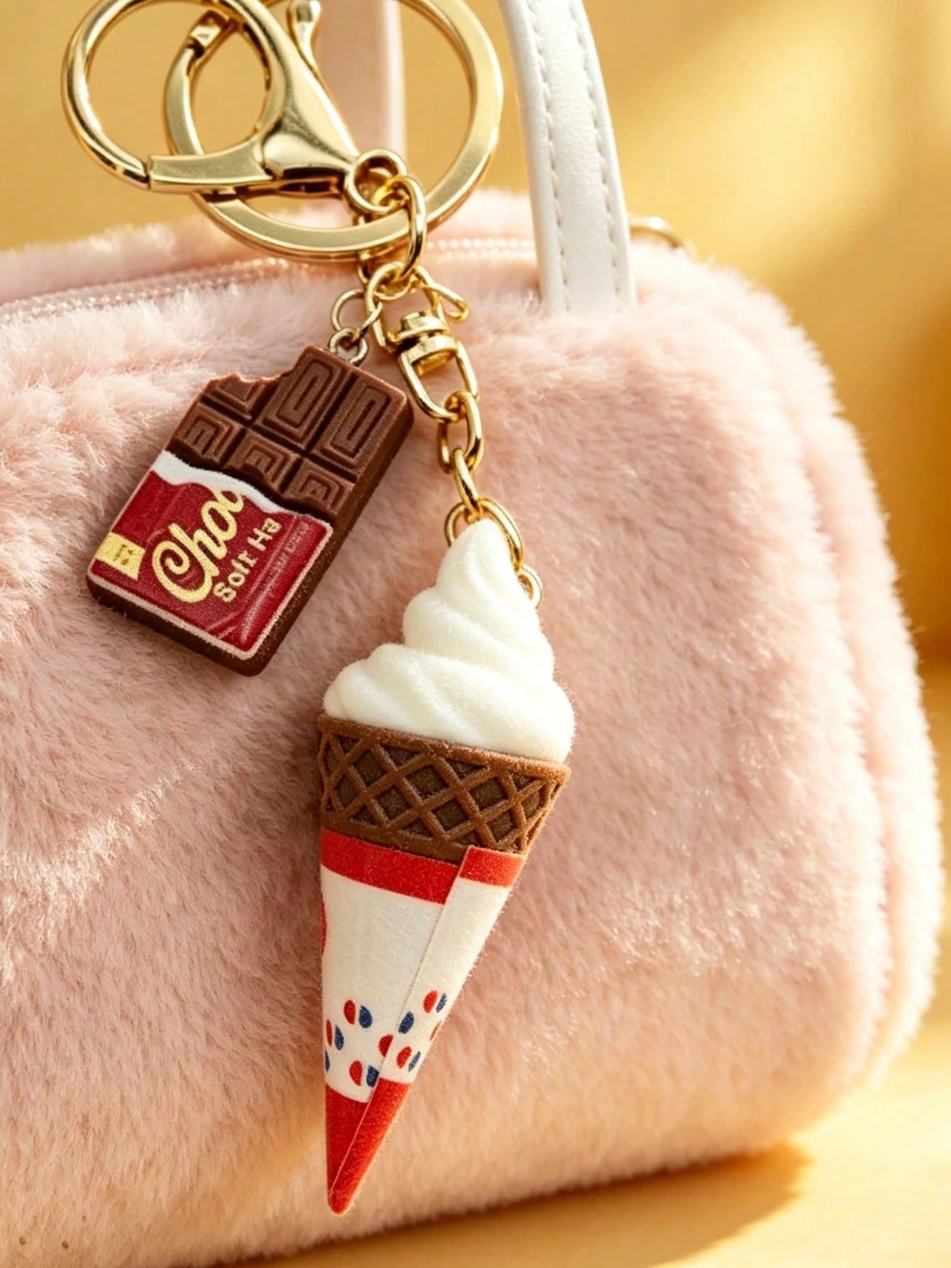 Chocolate And Ice Cream Bag Charm, Cute Dessert Keychain, Summer Dessert Accessory, Women's Popular Dessert Theme Bag Charm, Realistic Chocolate Bar And Soft Ice Cream Design! Made Of Durable Resin Wi