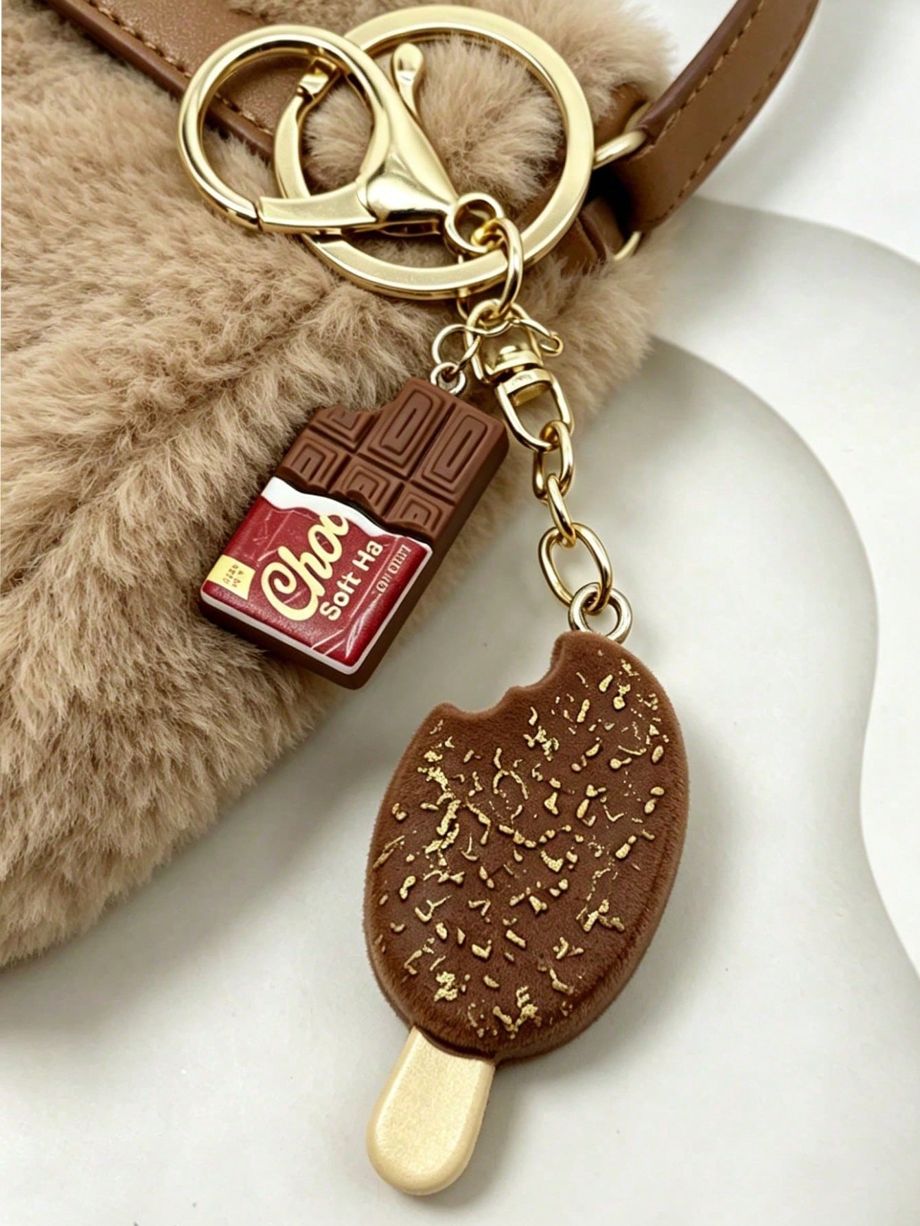 Chocolate And Ice Cream Bag Charm, Cute Dessert Keychain, Summer Dessert Accessory, Women's Popular Dessert Theme Bag Charm, Realistic Chocolate Bar And Soft Ice Cream Design! Made Of Durable Resin Wi