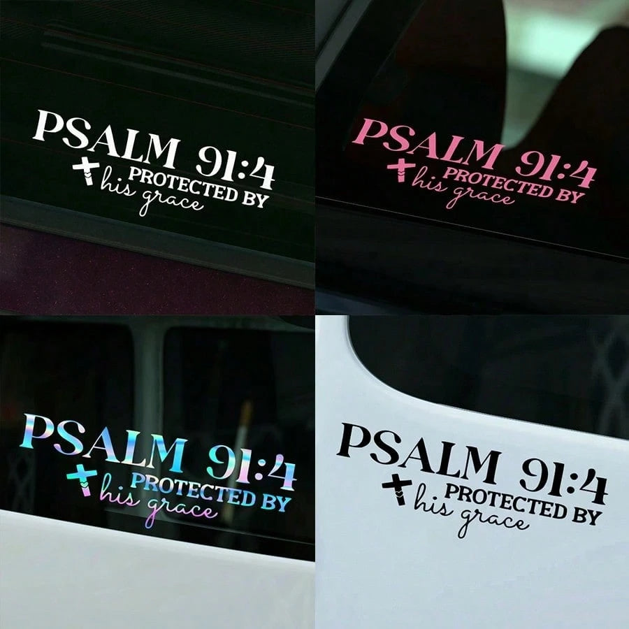 Christian Faith Psalm 91:4 Bible Cross Design Car Sticker, Suitable For Water Bottle Sticker, Laptop Sticker, Car Sticker, Glass Window Sticker, Car Decoration Sticker