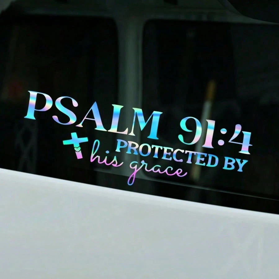 Christian Faith Psalm 91:4 Bible Cross Design Car Sticker, Suitable For Water Bottle Sticker, Laptop Sticker, Car Sticker, Glass Window Sticker, Car Decoration Sticker