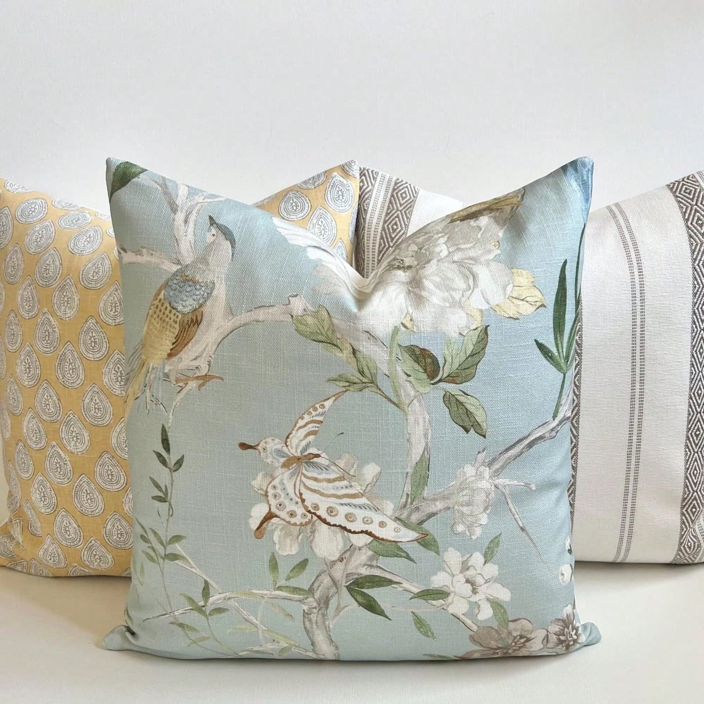 CKnight Light Blue And Green Bird And Butterfly Floral Linen Decorati-Ve Pillow Cover,Suitable For Decorating S1ofas, Beds, Living Rooms, Cars, Offices And Hotels, Modern Nordic Style Decoration For