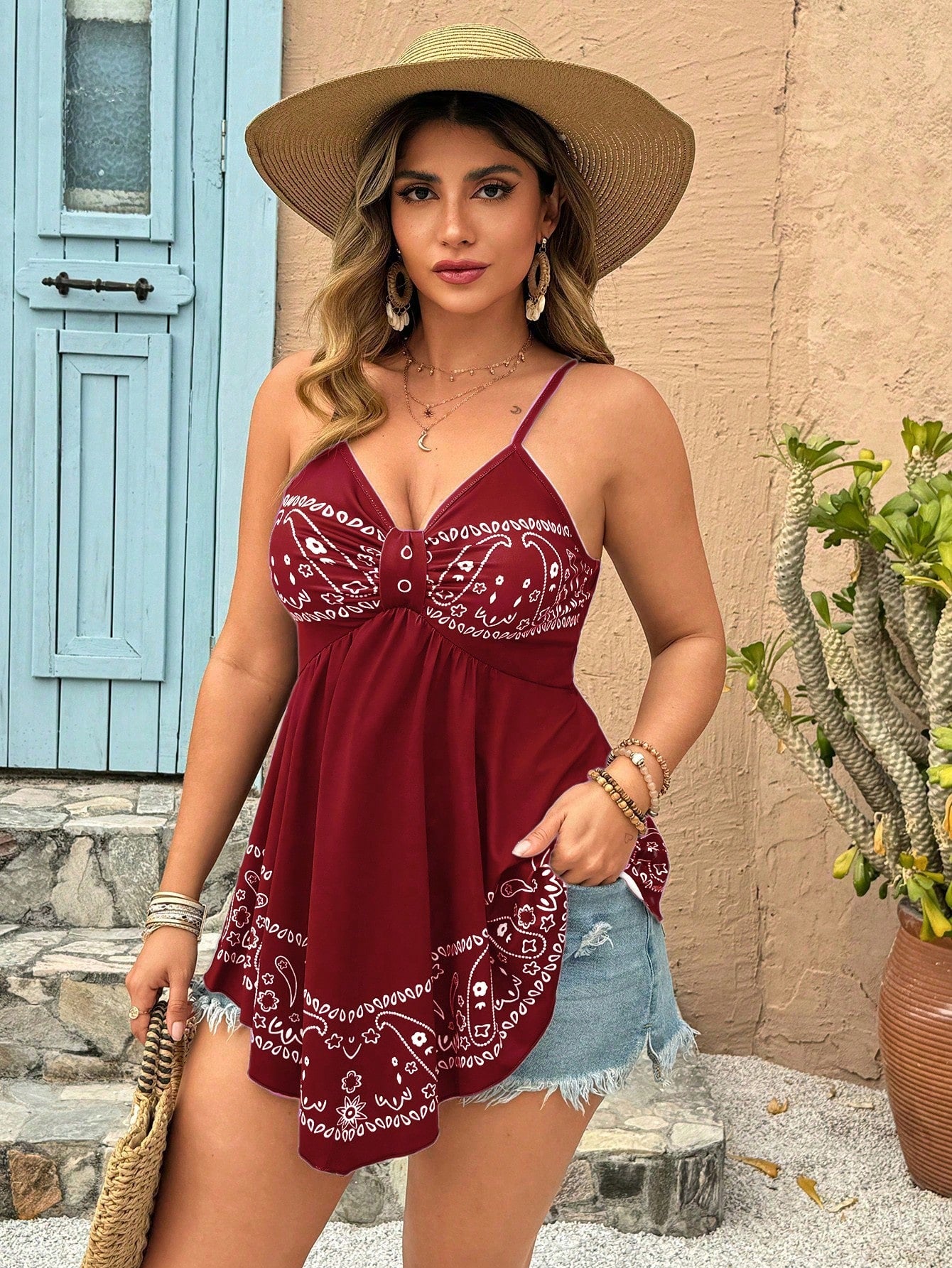 Clasi Plus Size Summer Casual Holiday Style Defined Black & White Printed Asymmetrical A-Line Camisole For Women