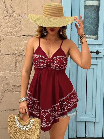 Clasi Plus Size Summer Casual Holiday Style Defined Black & White Printed Asymmetrical A-Line Camisole For Women