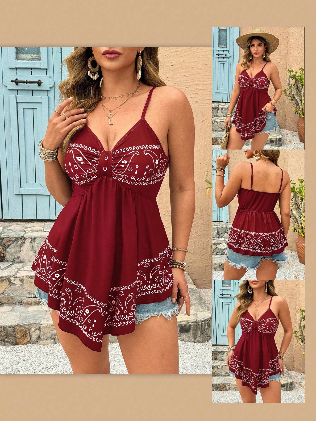 Clasi Plus Size Summer Casual Holiday Style Defined Black & White Printed Asymmetrical A-Line Camisole For Women