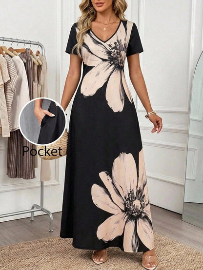 Clasi Solid Hidden Pocket Black Tee Dress