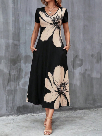 Clasi Solid Hidden Pocket Black Tee Dress