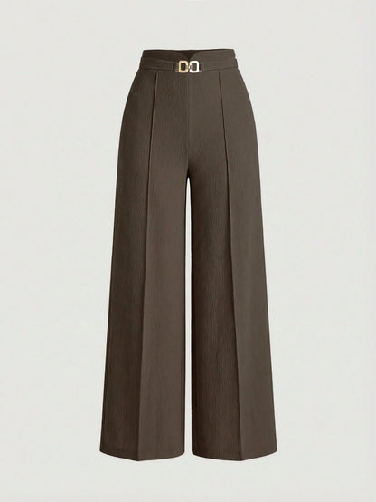Clasi Women's Long Pants Summer Women's Professional Attire Workwear Decorative Metal Buckle Casual Style Office Wide Leg Straight Leg Elegant Minimalist