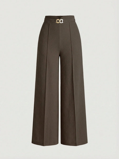 Clasi Women's Long Pants Summer Women's Professional Attire Workwear Decorative Metal Buckle Casual Style Office Wide Leg Straight Leg Elegant Minimalist