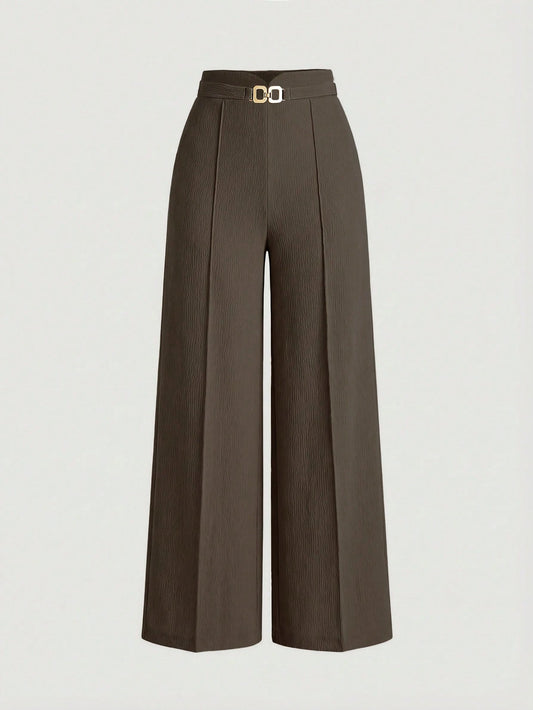 Clasi Women's Long Pants Summer Women's Professional Attire Workwear Decorative Metal Buckle Casual Style Office Wide Leg Straight Leg Elegant Minimalist