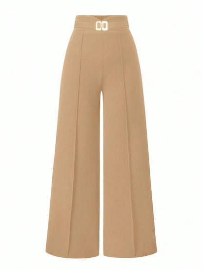 Clasi Women's Long Pants Summer Women's Professional Attire Workwear Decorative Metal Buckle Casual Style Office Wide Leg Straight Leg Elegant Minimalist