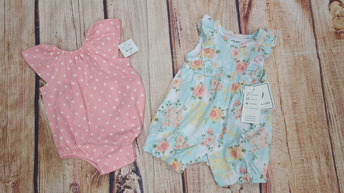 CLEARANCE LITTLE ME ROSE MEADOW 2 PK ROMPERS LLR15611N