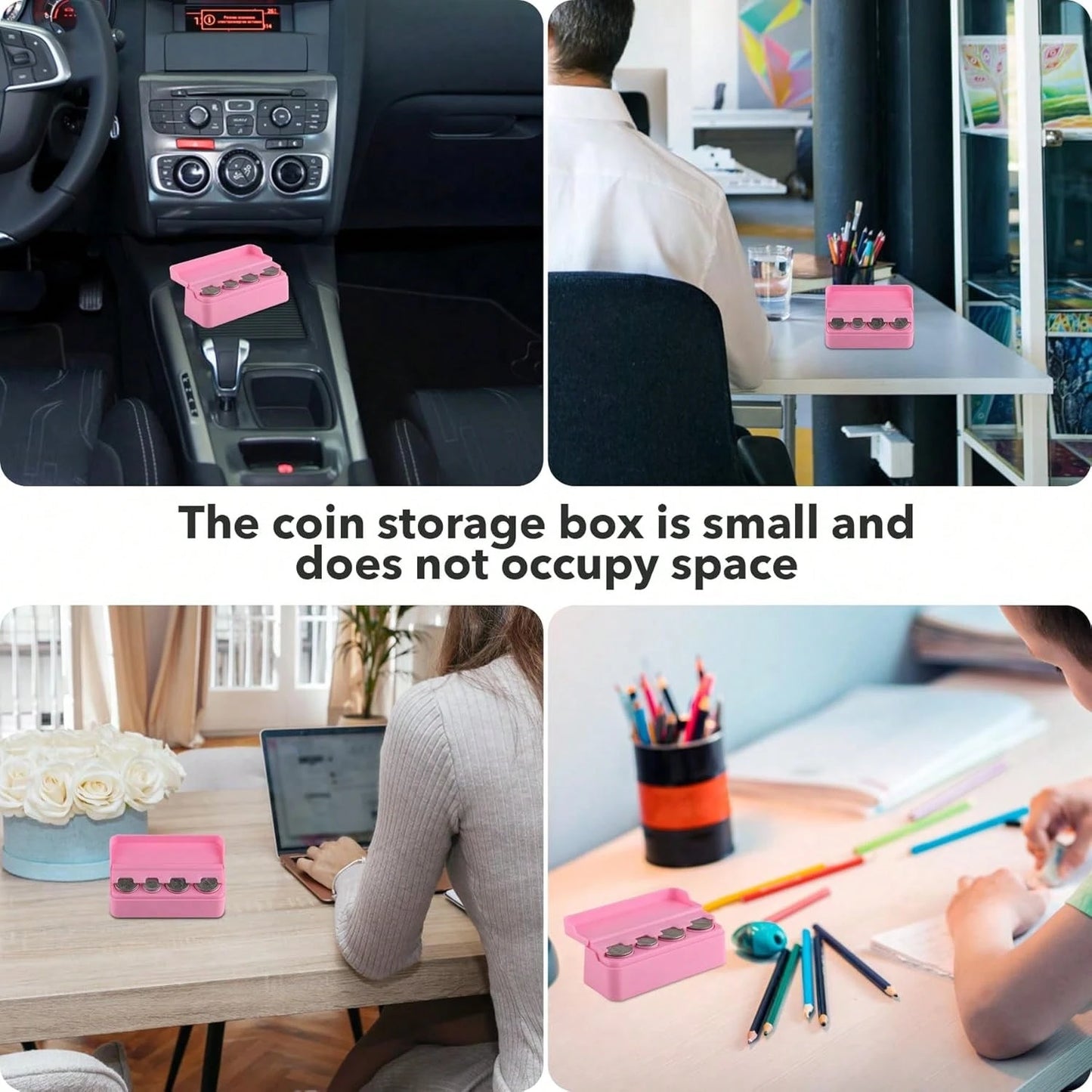 Coin Holder For Car Change Organizer Universal Storage Coin Money Dispenser Fit For Most Car Trucks Accessories(Pink, 1 Pack)