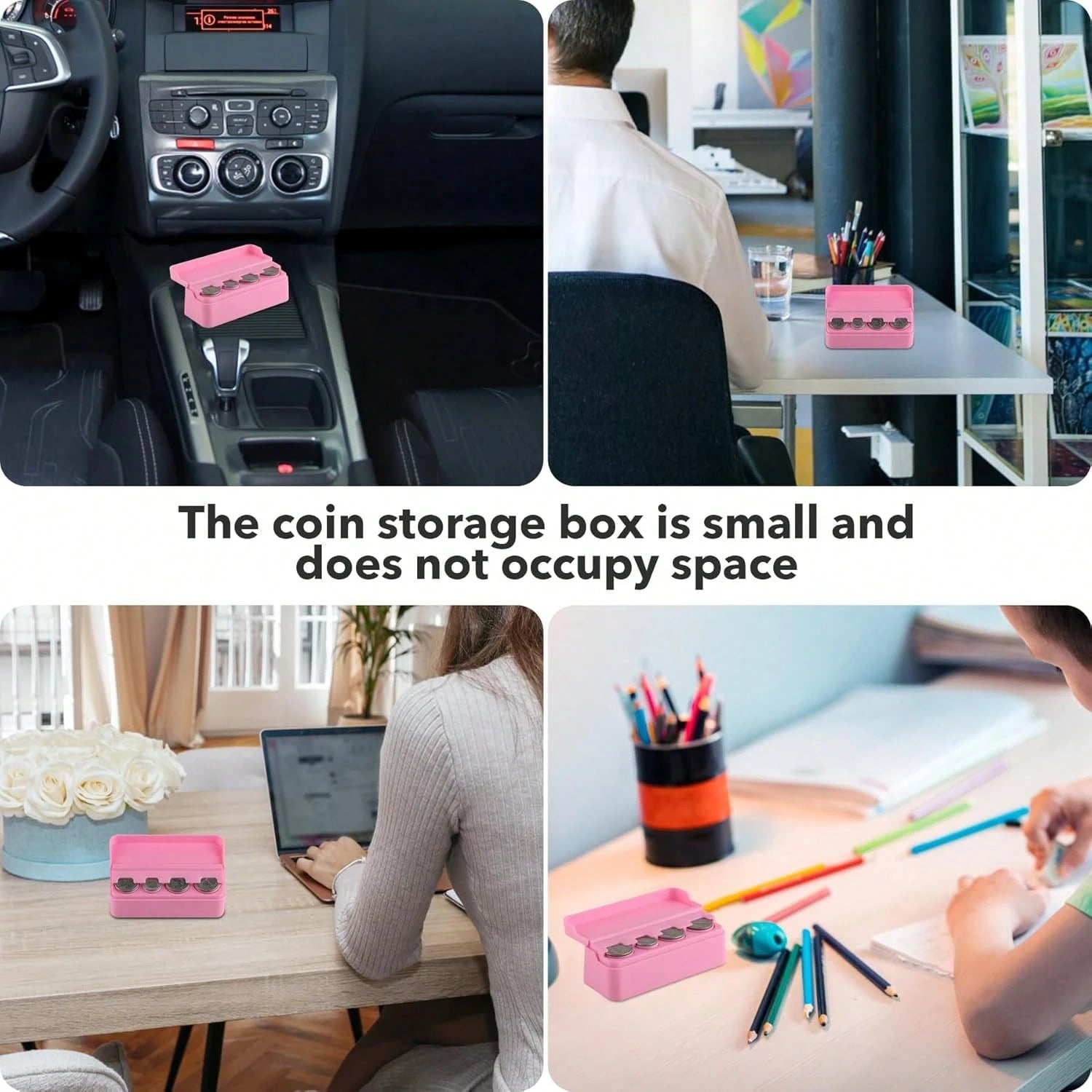 Coin Holder For Car Change Organizer Universal Storage Coin Money Dispenser Fit For Most Car Trucks Accessories(Pink, 1 Pack)