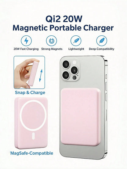 Colorful 5000mAh Magnetic Power Bank – Qi2 15W Mini Charger, MagSafe-Compatible, Lightweight Portable Battery Compatible With Iphone 12–17 Suitable For Office, Dorm, And Home Office Dorm Home Wireless