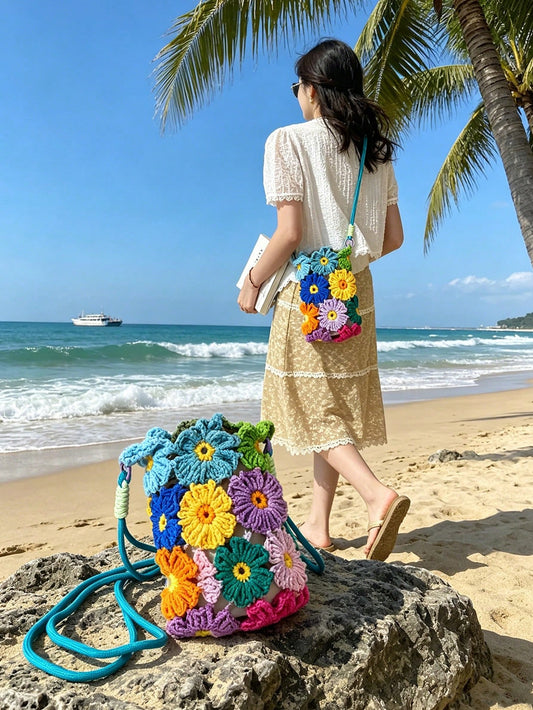 Colorful Handmade Crochet Crossbody Phone Bag, Sweet Contrast Color Yarn Knitted Mini Pouch, Adjustable Strap Design, Lightweight And Cute, Can Hold Phone, Coins, Lipstick, Suitable For Daily Commute