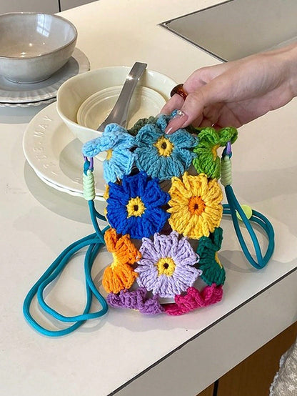 Colorful Handmade Crochet Crossbody Phone Bag, Sweet Contrast Color Yarn Knitted Mini Pouch, Adjustable Strap Design, Lightweight And Cute, Can Hold Phone, Coins, Lipstick, Suitable For Daily Commute