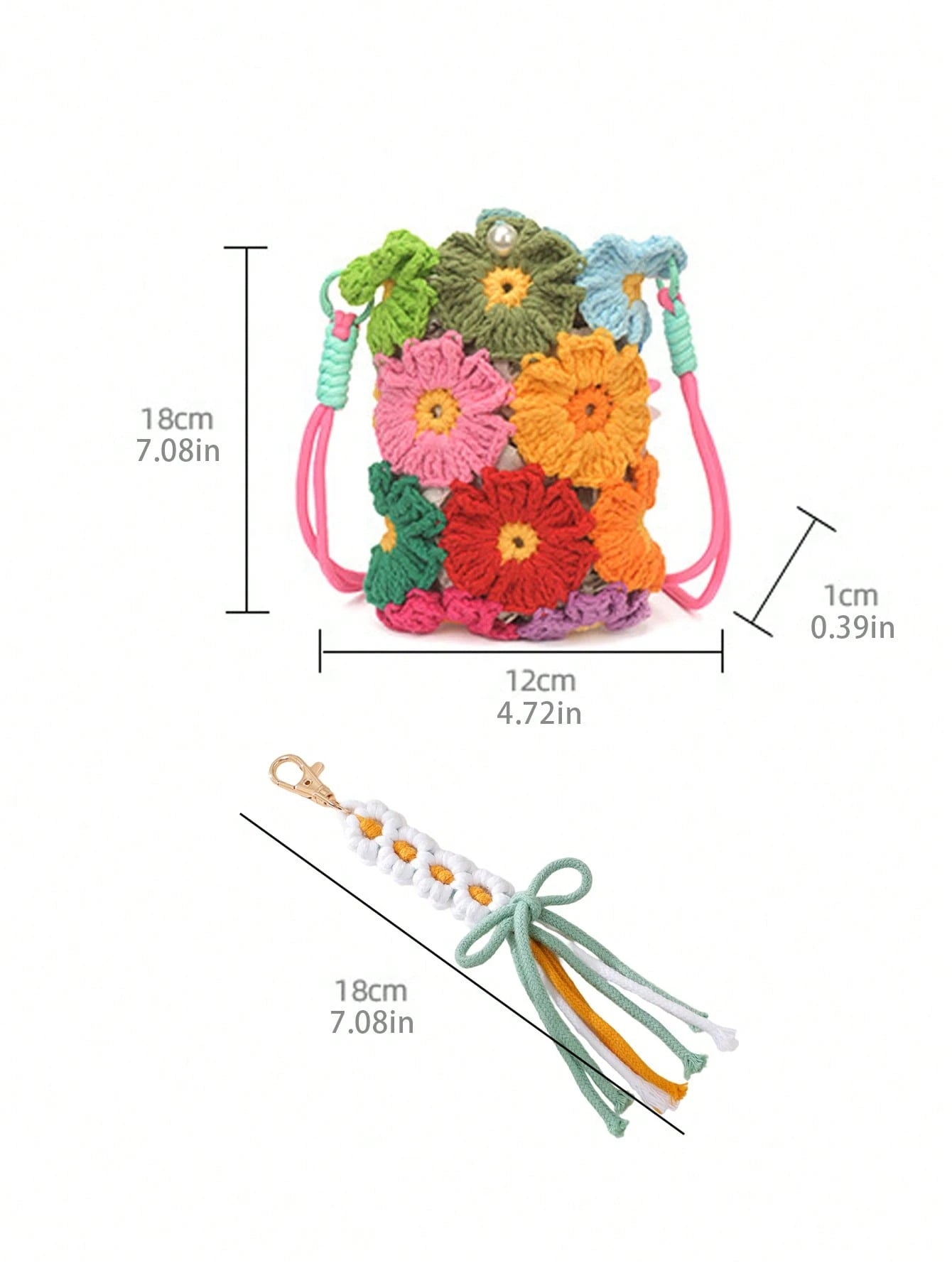 Colorful Handmade Crochet Crossbody Phone Bag, Sweet Contrast Color Yarn Knitted Mini Pouch, Adjustable Strap Design, Lightweight And Cute, Can Hold Phone, Coins, Lipstick, Suitable For Daily Commute