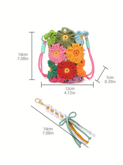 Colorful Handmade Crochet Crossbody Phone Bag, Sweet Contrast Color Yarn Knitted Mini Pouch, Adjustable Strap Design, Lightweight And Cute, Can Hold Phone, Coins, Lipstick, Suitable For Daily Commute