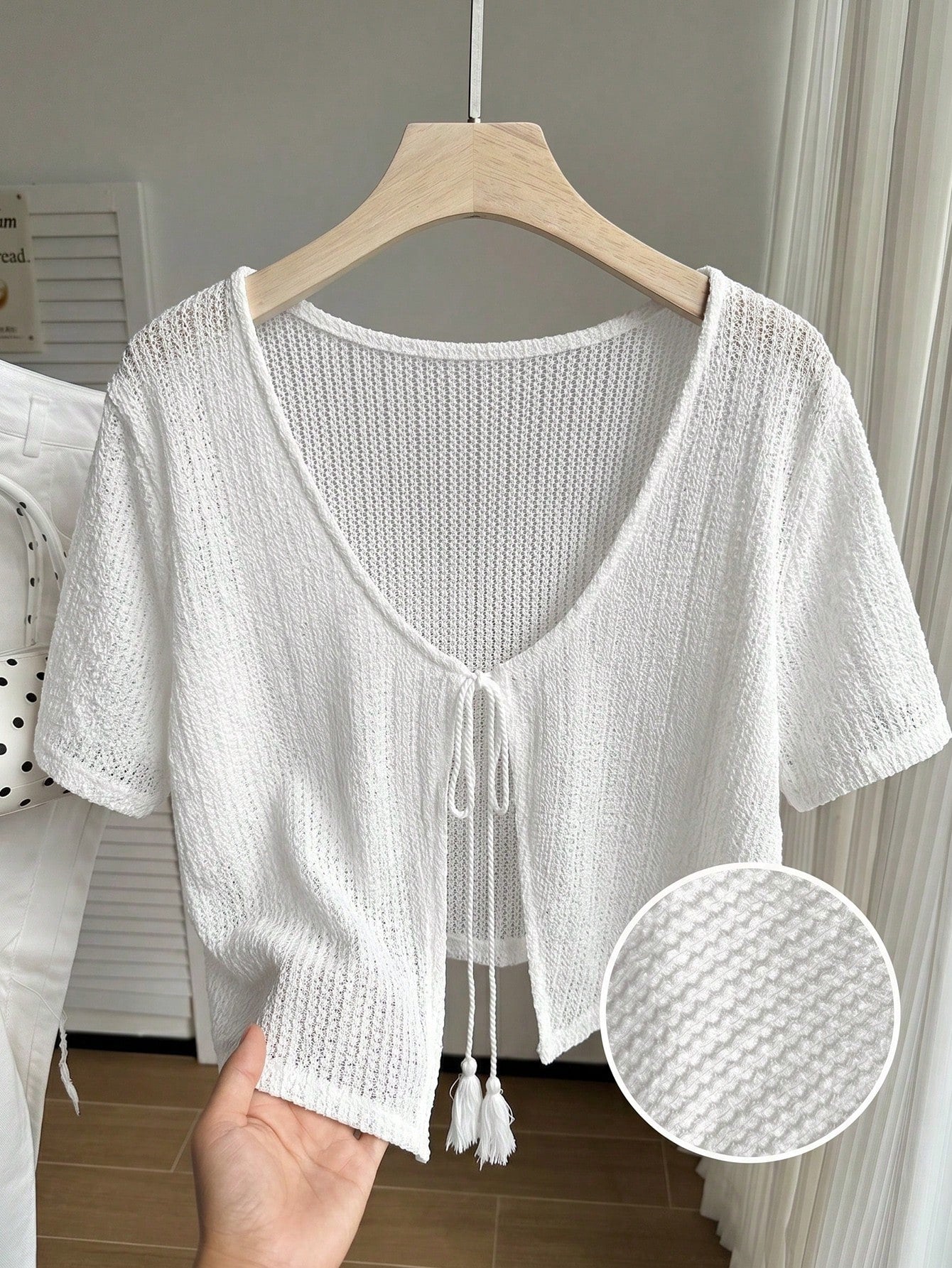 Comfortcana Plus Size All White Short Sleeve Casual Cropped Cover Up, Summer Top, Knit Cover-Up, Knitwear Vacation Formal Party