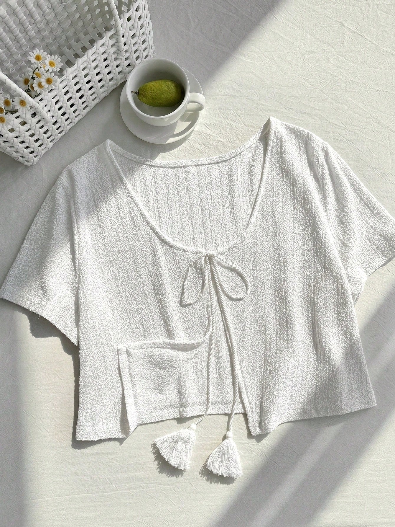 Comfortcana Plus Size All White Short Sleeve Casual Cropped Cover Up, Summer Top, Knit Cover-Up, Knitwear Vacation Formal Party