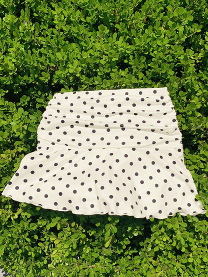 Comfortcana Polka Dot Mini Skirt For Women Apricot Knitted Casual A-Line With Chic Ruffle Hem Cute Skirt Frilly Skirt Polka Dot Skirt Skirt Short