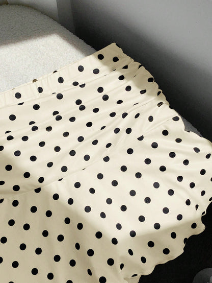 Comfortcana Polka Dot Mini Skirt For Women Apricot Knitted Casual A-Line With Chic Ruffle Hem Cute Skirt Frilly Skirt Polka Dot Skirt Skirt Short