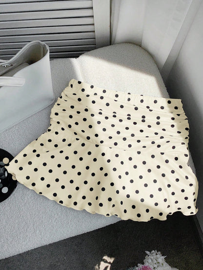 Comfortcana Polka Dot Mini Skirt For Women Apricot Knitted Casual A-Line With Chic Ruffle Hem Cute Skirt Frilly Skirt Polka Dot Skirt Skirt Short