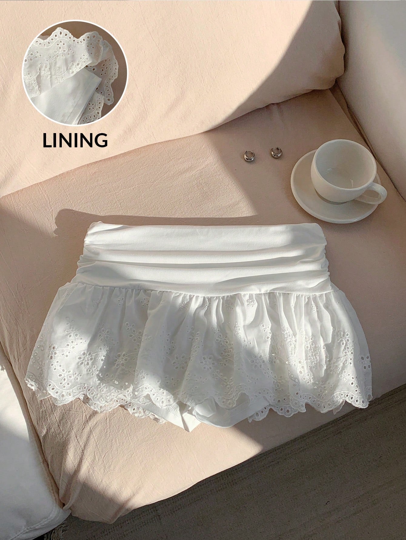 Comfortcana Women's Autumn Valentine New Embroidered Pleated White Short Skirt,With Shorts Vacation Cute