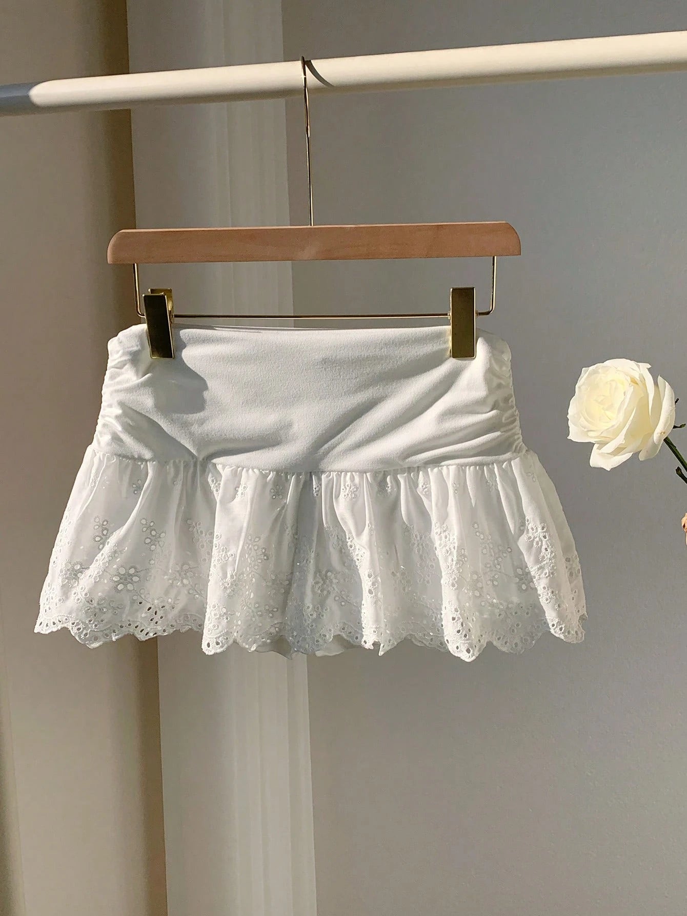 Comfortcana Women's Autumn Valentine New Embroidered Pleated White Short Skirt,With Shorts Vacation Cute