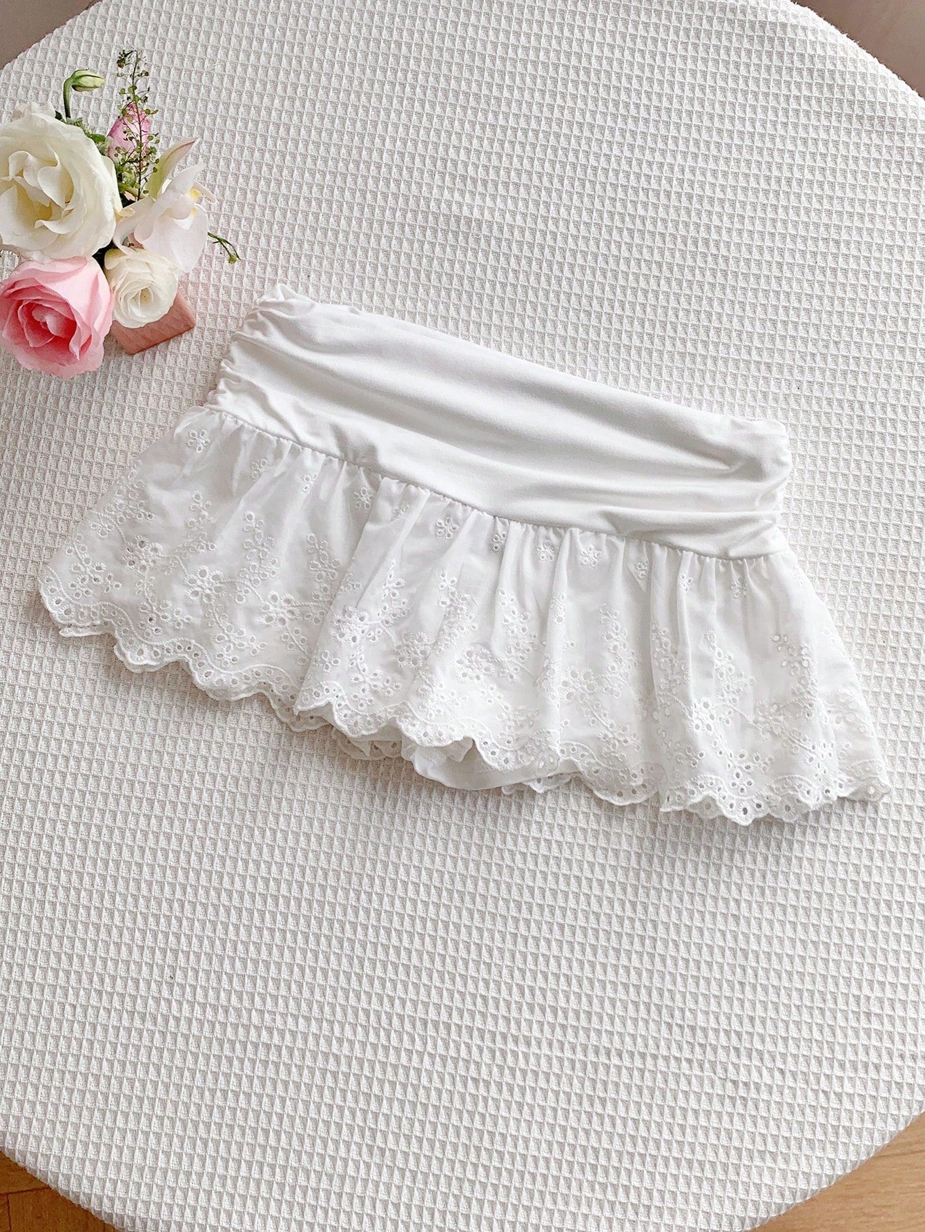 Comfortcana Women's Autumn Valentine New Embroidered Pleated White Short Skirt,With Shorts Vacation Cute