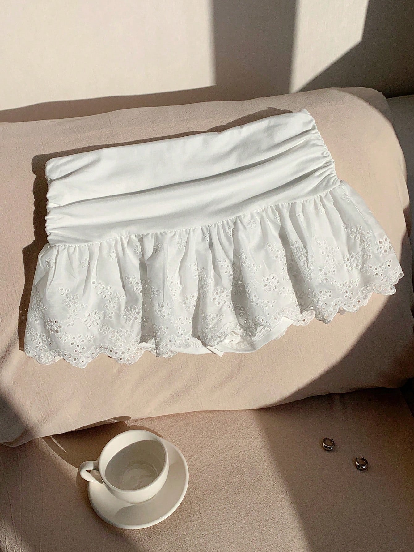 Comfortcana Women's Autumn Valentine New Embroidered Pleated White Short Skirt,With Shorts Vacation Cute
