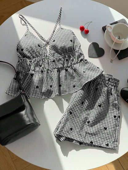Comfortcana Women's Striped Heart Cami Top And Shorts Casual Set